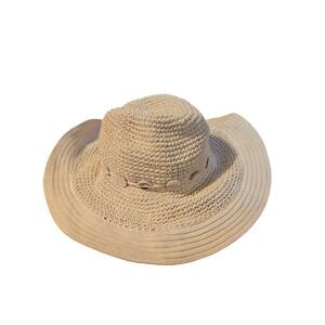 Panama Jack Woven Straw Hat‎ with Shell Button Detail Beach Sun Hat